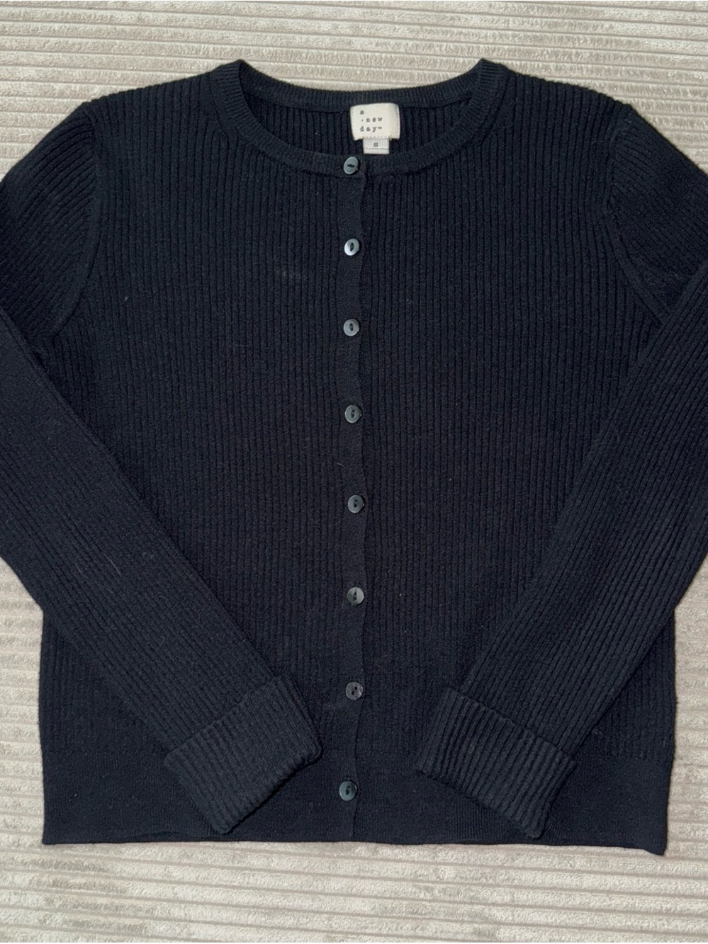 a new day Black Ribbed Button-Up Crewneck Cardigan